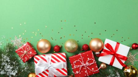 Presents For Christmas With Decorations Zoom Background Tasarım Şablonu
