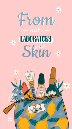 Designvorlage Skincare Ad with Cosmetics in Bag für Instagram Video Story