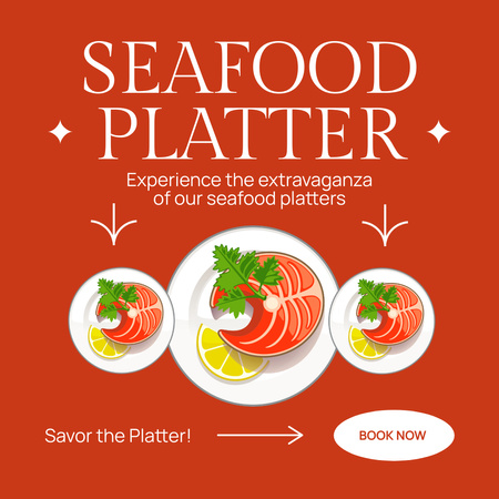 Illustration of Fresh Salmon on Plates Animated Post Modelo de Design