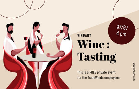 Wine Tasting Event With Illustration of People with Wineglasses Invitation 4.6x7.2in Horizontal Design Template