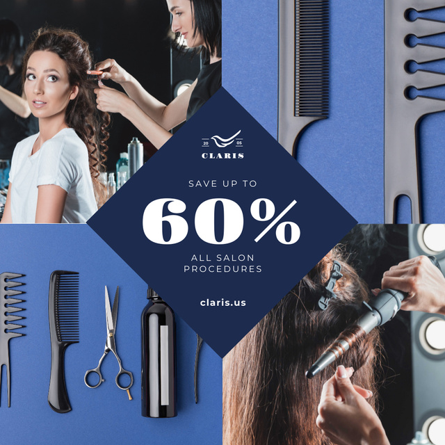 Plantilla de diseño de Hairdressing Tools Sale Announcement in Blue Instagram 