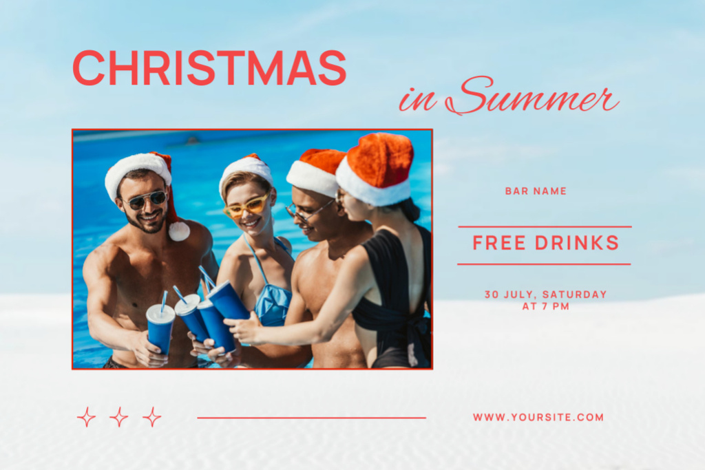 Celebration Of Christmas In Summer With Festive Drinks Postcard 4x6in Design Template