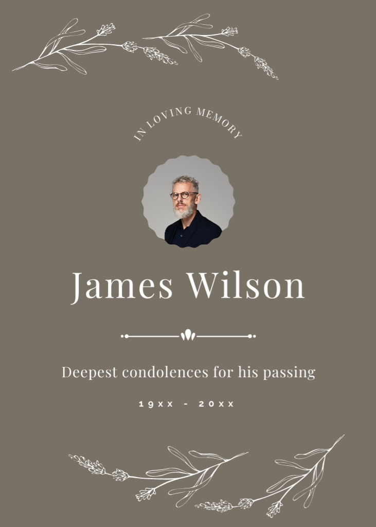 Layout of Deepest Condolences on Grey Postcard 5x7in Vertical – шаблон для дизайну