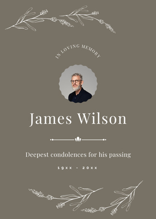 Layout of Deepest Condolences on Grey Postcard 5x7in Vertical Design Template
