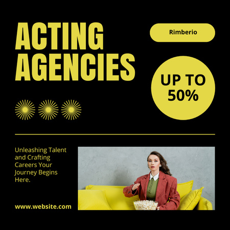 Discount on Services of Acting Agency on Black Instagram Design Template