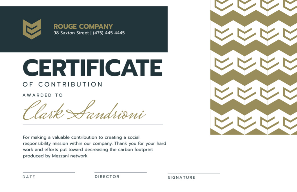 Plantilla de diseño de Corporate Contribution Award in Golden Certificate 5.5x8.5in 