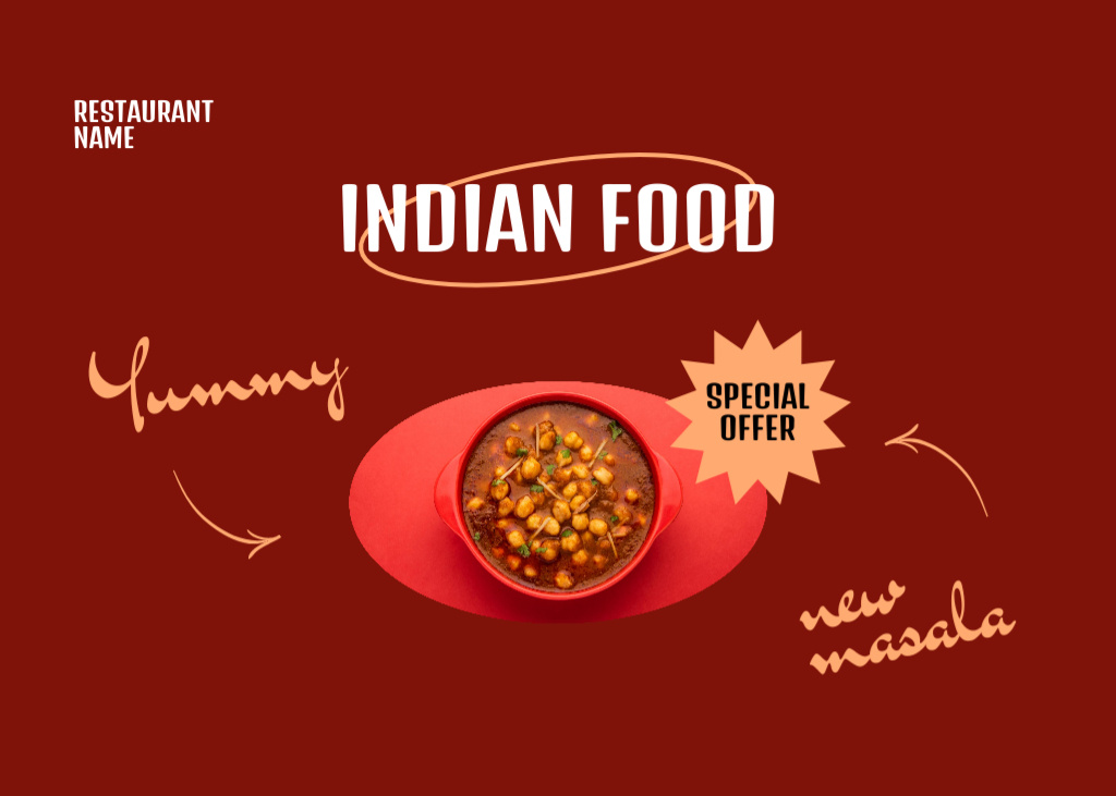 Delicious Indian Food Offer on Red Flyer 5x7in Horizontal Design Template