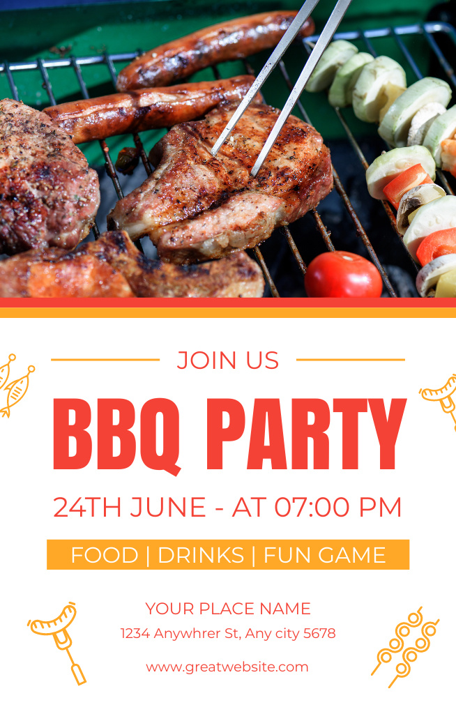 Template di design Grilled Meat of Food Party's Ad Invitation 4.6x7.2in