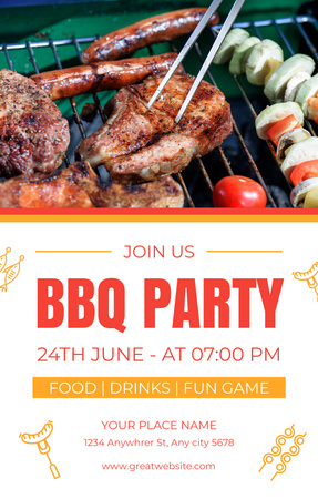 Grilled Meat of Food Party's Ad Invitation 4.6x7.2in Design Template