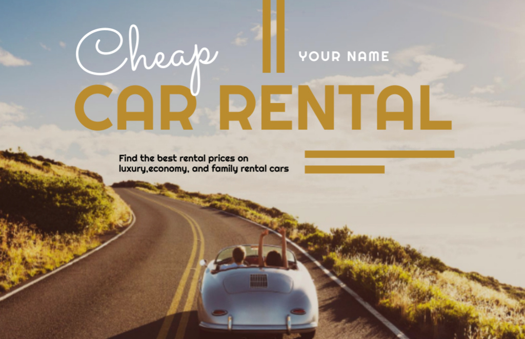 Platilla de diseño Car Rent Offer with Cabriolet on Beautiful Landscape Flyer 5.5x8.5in Horizontal