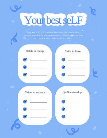 New Year's Resolution List in Blue Notepad 8.5x11in Design Template