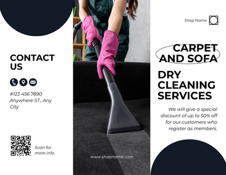 Plantilla de diseño de Oferta de servicios de limpieza con aspiradora de alfombras y sofás Brochure 8.5x11in 