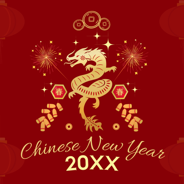 Happy Chinese New Year Greetings with Dragon Animated Post Tasarım Şablonu