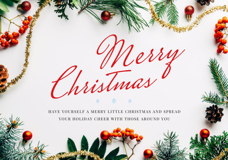 Merry Christmas Greeting in Floral Frame Postcard A5 Πρότυπο σχεδίασης