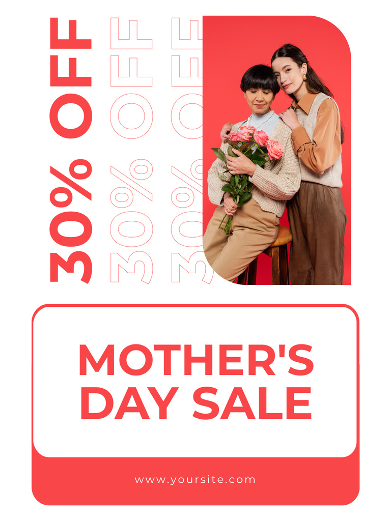 Stylish Daughter and Mom with Flowers on Mother's Day Poster US – шаблон для дизайна