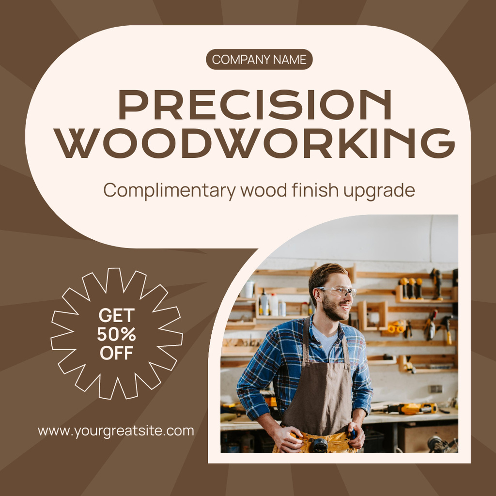 Designvorlage Precision Woodworking Service At Reduced Price Offer für Instagram AD