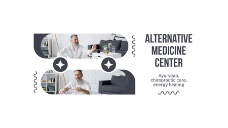 Plantilla de diseño de Centro de medicina alternativa con ayurveda y atención quiropráctica Title 1680x945px 