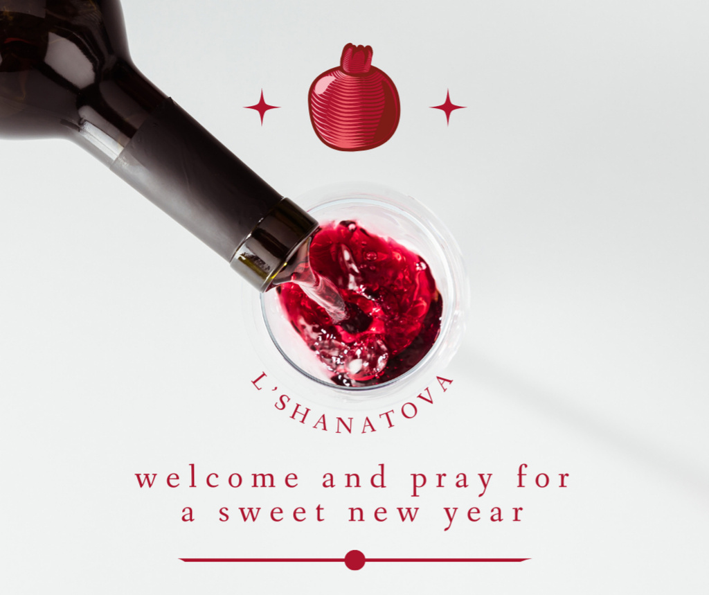 Rosh Hashanah Greeting with Pomegranate Wine Facebook Tasarım Şablonu