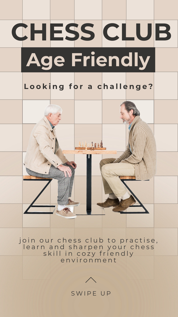 Designvorlage Age-friendly Chess Club Promotion In Beige für Instagram Story