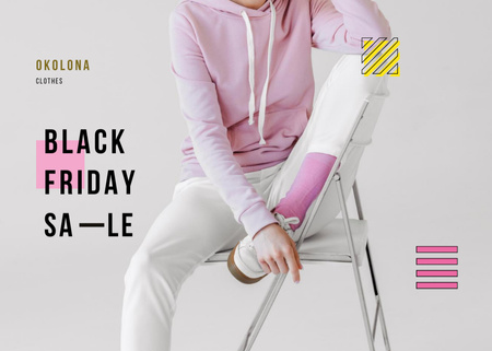 Modèle de visuel Black Friday Sale avec une fille en vêtements légers - Flyer 5x7in Horizontal