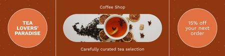 Ontwerpsjabloon van Twitter van Beste zwarte thee met kruiden en korting in de koffieshop