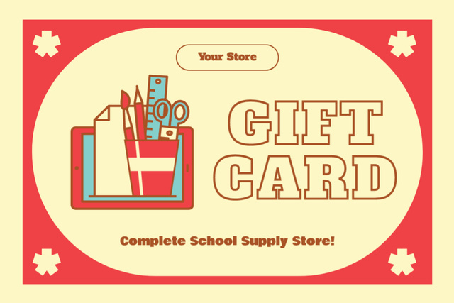 Gift Voucher for School Supplies on Red Gift Certificate Design Template