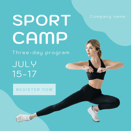 Yoga Camp Invitation with Cheerful Woman Instagramデザインテンプレート