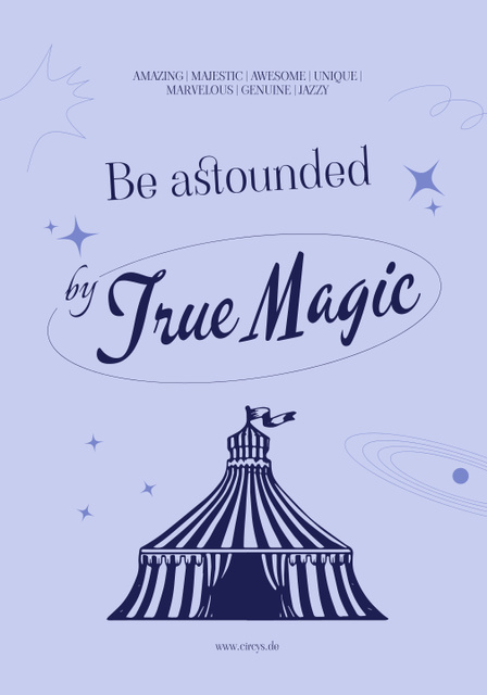Platilla de diseño Circus Show Announcement with Striped Tent and Stars Poster 28x40in