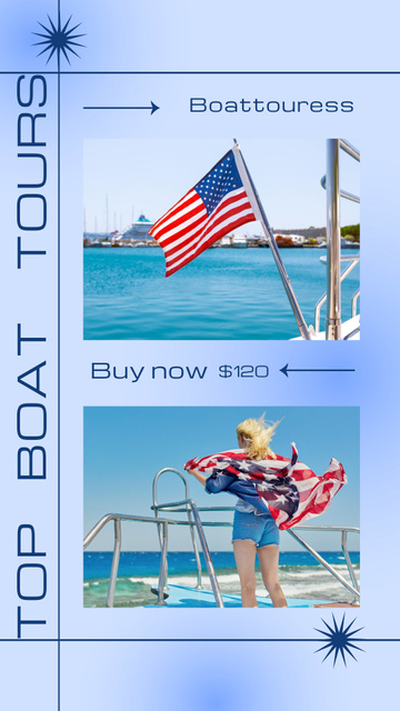 USA Independence Day Tours Offer with American Flag Instagram Story Modelo de Design