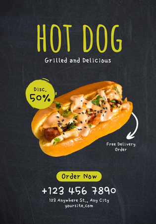 Delicious Hot Dog Poster 28x40in Design Template