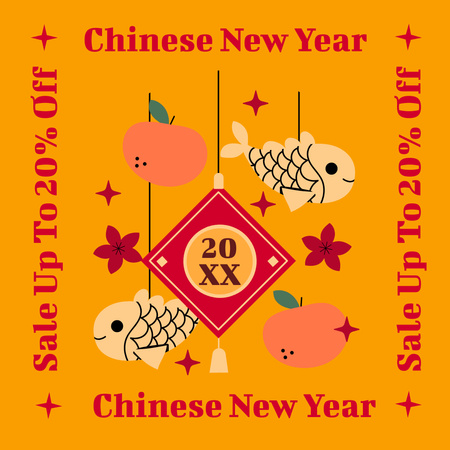 Ontwerpsjabloon van Instagram van Chinees nieuwjaarsverkoop op geel