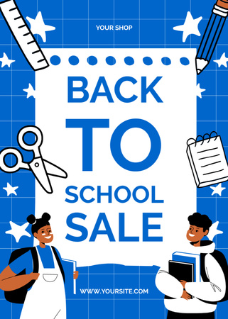 School Sale Announcement with African American Boy and Girl Flayer Design Template