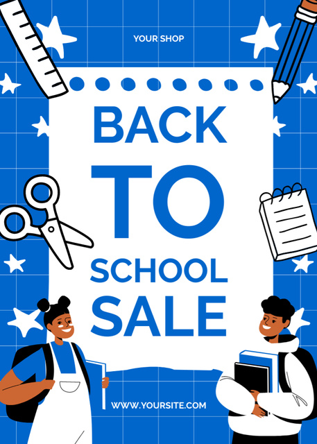 School Sale Announcement with African American Boy and Girl Flayer Modelo de Design