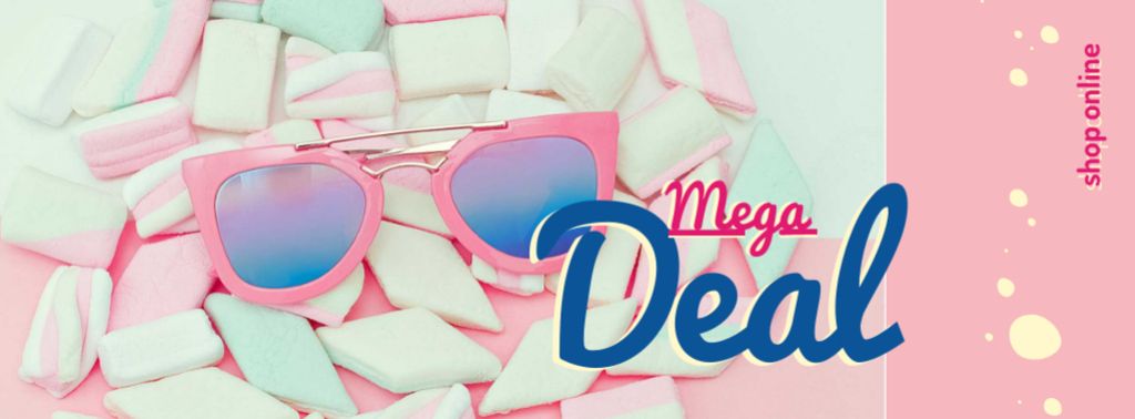 Shop Offer with pink Sunglasses and Marshmallows Facebook cover Modelo de Design