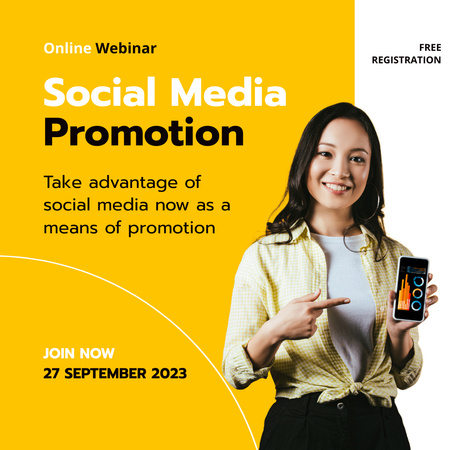 Webinar on Social Media Promotion with Young Asian Woman Instagram Design Template