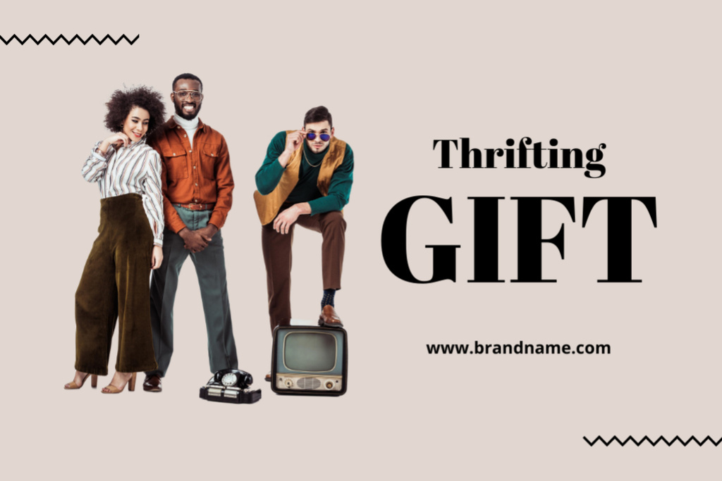 Hipsters on thrift shop Gift Certificate Design Template