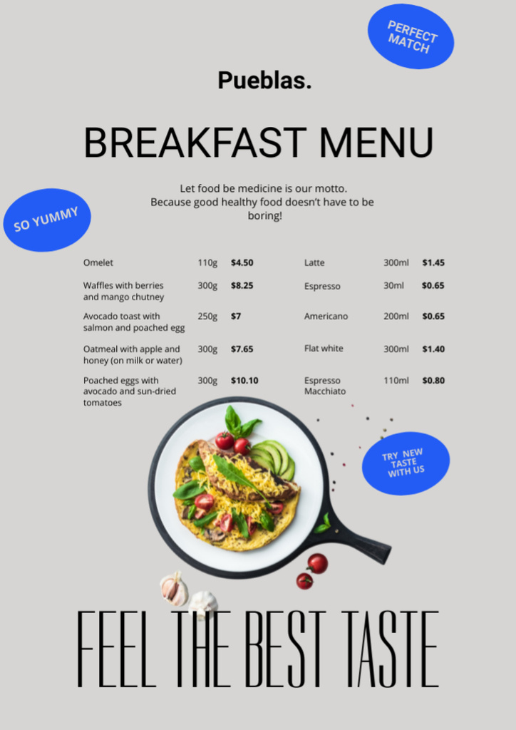 Modèle de visuel Breakfast Price-List On Grey - Menu
