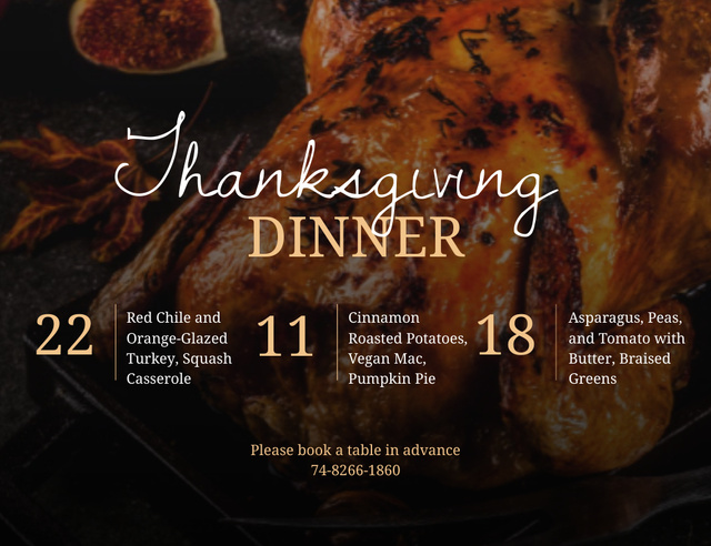 Thanksgiving Dinner Announcement With Turkey Invitation 13.9x10.7cm Horizontal Design Template