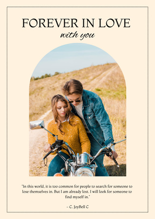 Romantic Quote with Couple in Love on Motorcycle Poster Design Template