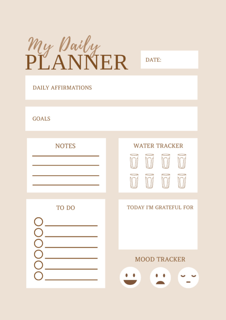 Personal Daily Planner with Emoticons in Beige Schedule Planner Design Template