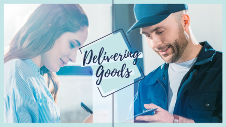 Delivery service ad with Client receiving parcel Youtube Design Template