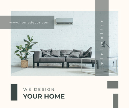 Designvorlage Home Design and Furniture Offer with Modern Interior für Facebook