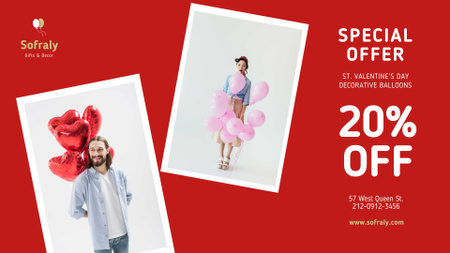 Valentine's Day Couple with Balloons in Red Full HD video Design Template