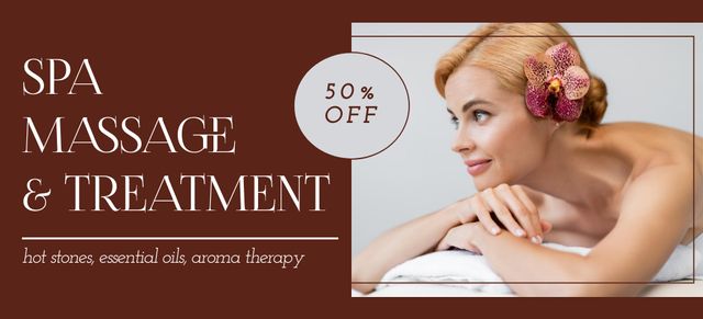 Discount on Massage and Spa Services Offer Coupon 3.75x8.25in Šablona návrhu