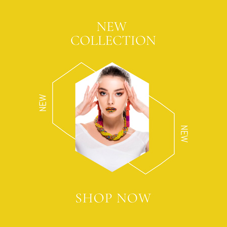 New Jewelry Collection with Necklace and  Earrings Instagram Design Template