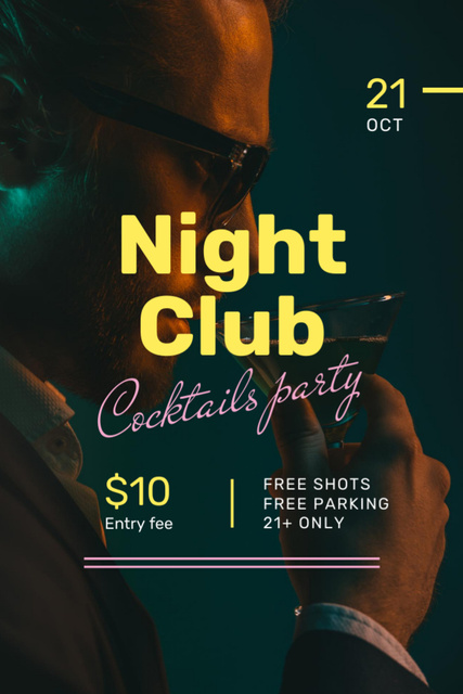 Cocktail Party with Man in Night Club Flyer 4x6in Šablona návrhu