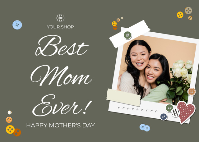 Mother's Day Greeting for Best Mom Postcard 5x7in Tasarım Şablonu