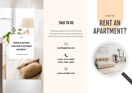 How to rent an apartment Brochure with Cozy light Room Brochure Design Template