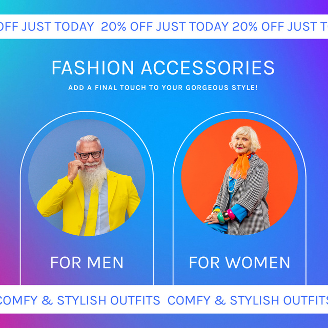 Age-Friendly Fashion Accessories And Outfits With Discount Animated Post Design Template
