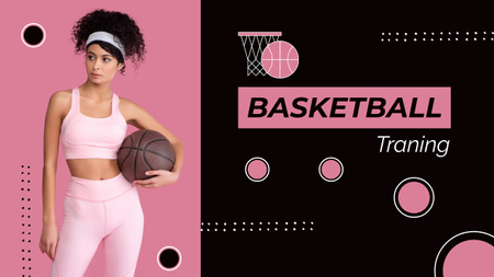 Plantilla de diseño de Entrenamiento activo de baloncesto en rosa con entrenadora Youtube Thumbnail 